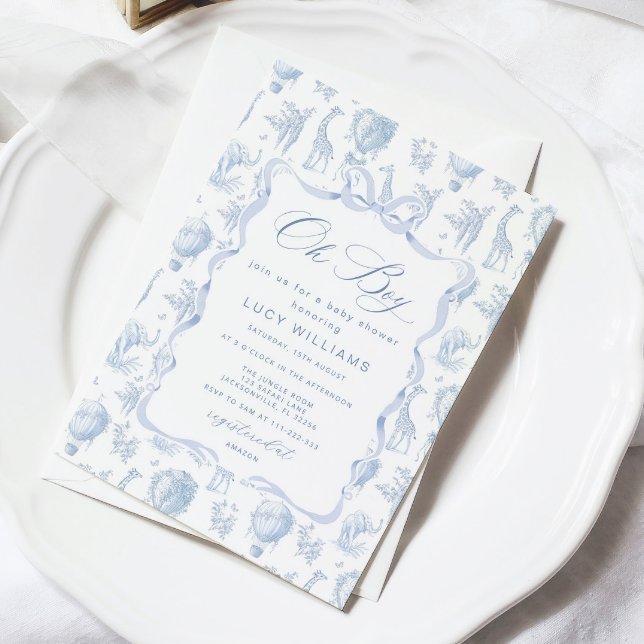 Toile de Jouy Safari Oh Boy Baby shower Invitation (Creator Uploaded)