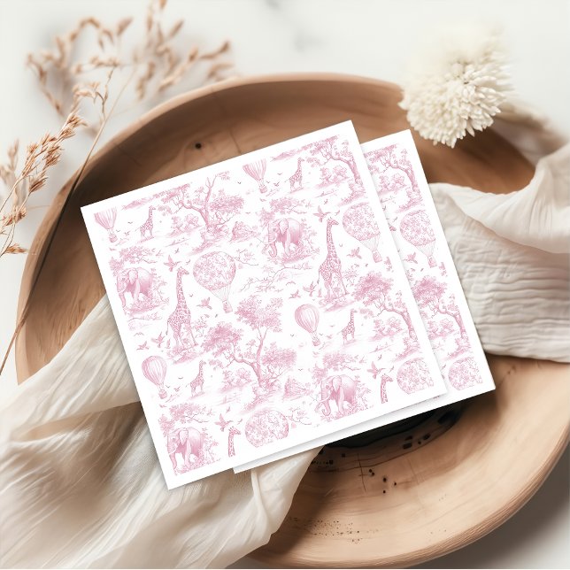 Toile de Jouy Safari Pink Baby Shower Napkins (Creator Uploaded)