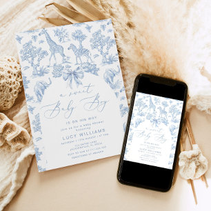 Toile de Jouy Safari Sweet Baby boy baby shower Invitation