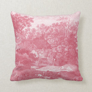 Toile de Jouy Shabby Pink Pastoral Landscape Cushion