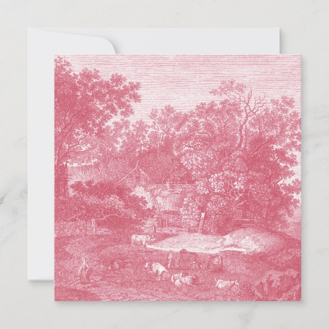 Toile de Jouy Shabby Pink Pastoral Landscape Invitation (Front)