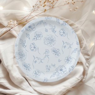 Toile de Jouy Something Blue Floral bridal Paper Plate