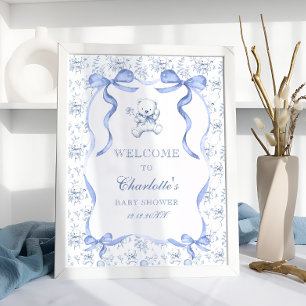 Toile De Jouy Teddy Bear Baby Shower Welcome Poster