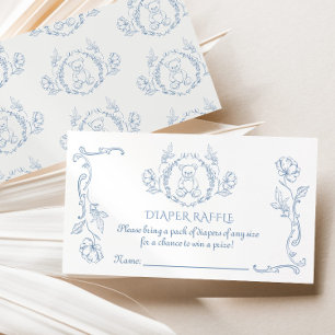 Toile de jouy teddy bear vintage Diaper raffle Enclosure Card