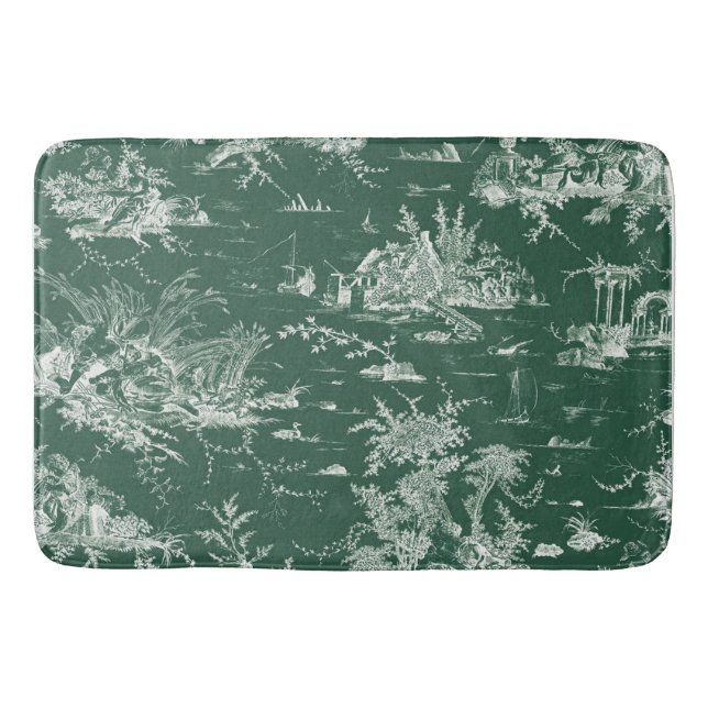 Toile de Jouy vert Bath Mat (Front)