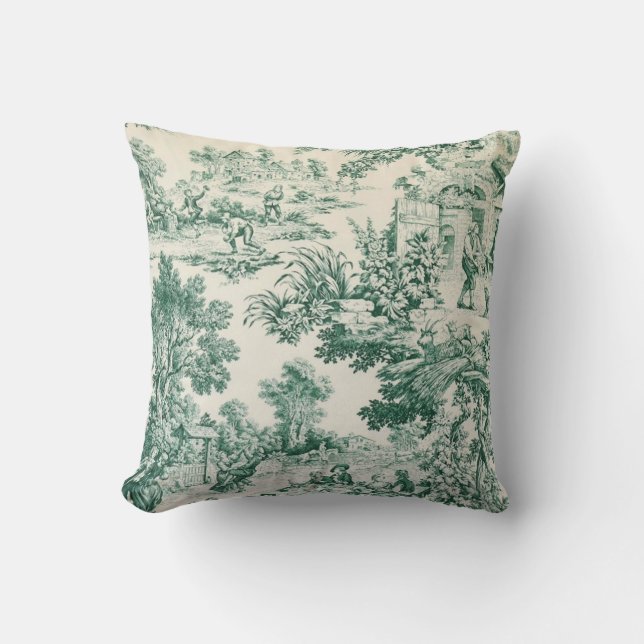 Toile de Jouy vert Cushion (Front)