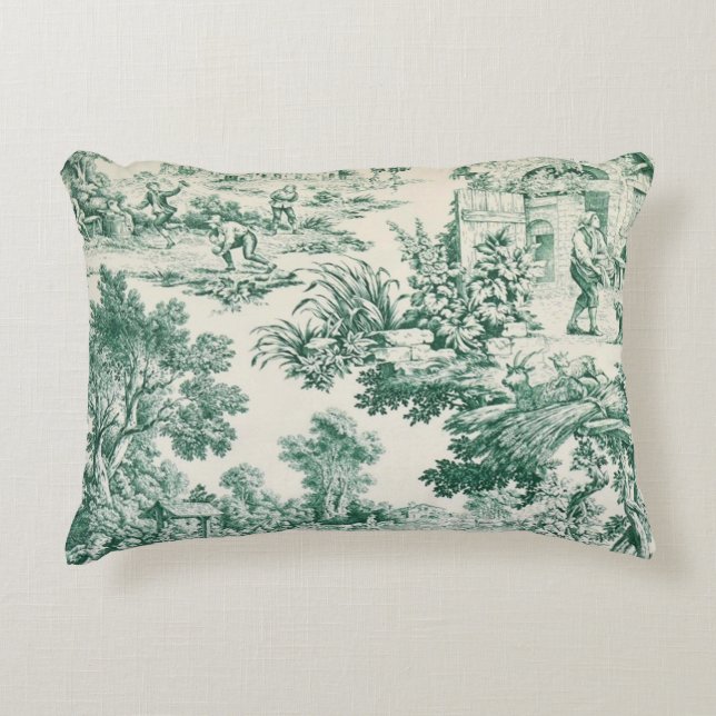 Toile de Jouy vert Decorative Cushion (Front)