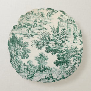 Toile de Jouy vert Round Cushion