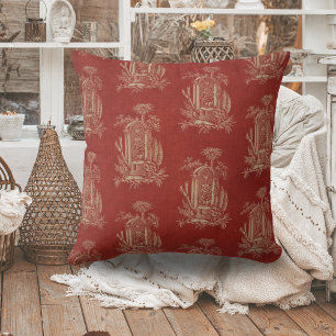 Toile de jouy Vintage French Country Red Linen Cushion