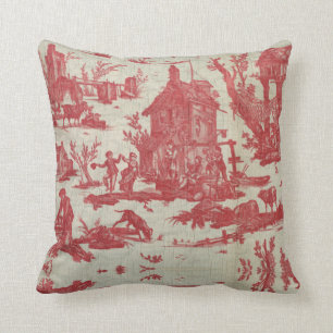 Toile de jouy Vintage Illustration Red The well Cu Cushion