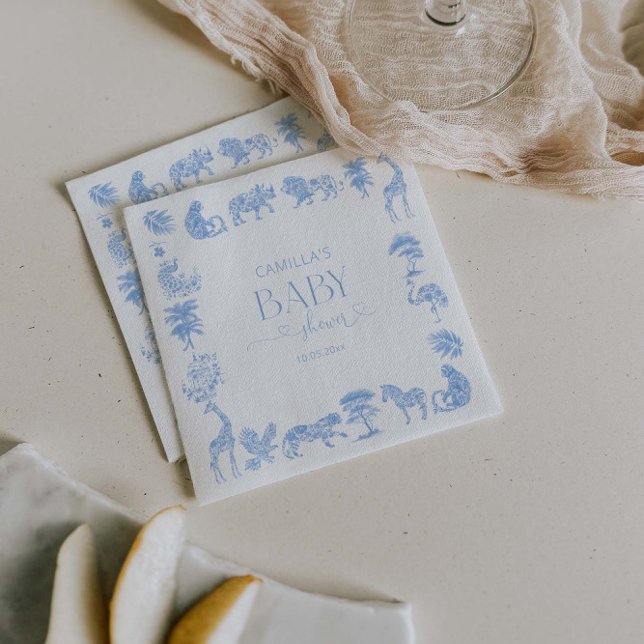 Toile De Jouy White And Blue Safari baby Shower Napkin (Creator Uploaded)