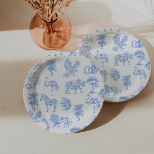 Toile De Jouy White And Blue Safari  Paper Plate (Creator Uploaded)