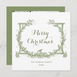 Toile De Juoy Sage Green Vintage Christmas Photo Holiday Card