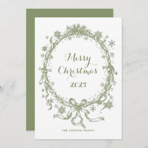 Toile De Juoy Sage Green Vintage Christmas Photo Holiday Card