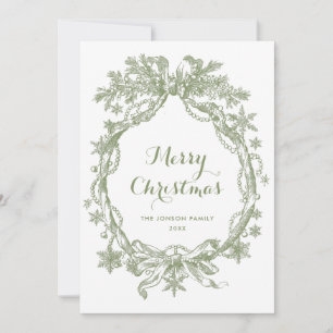 Toile De Juoy Sage Green Vintage Christmas Photo Holiday Card