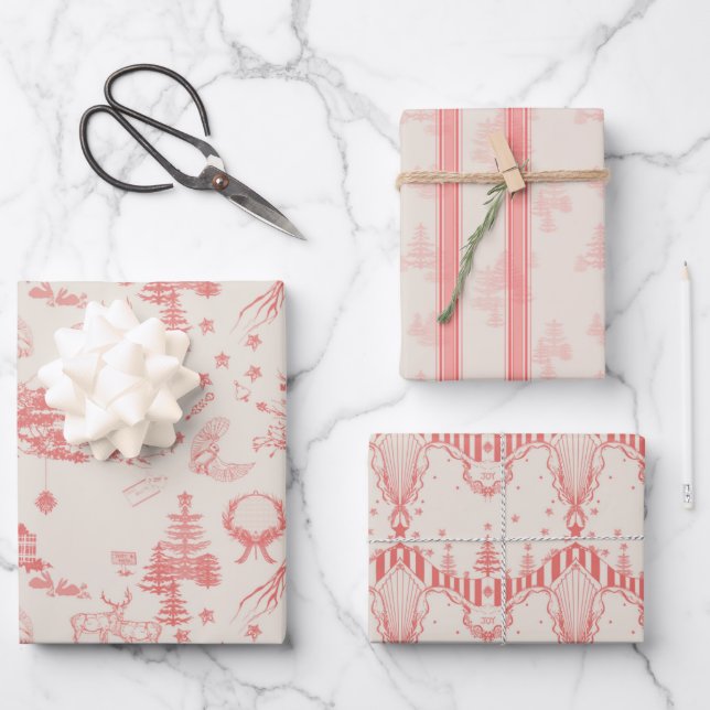 Toile Du Jouy Wrapping Paper Flat Sheet Set of 3 (Front)