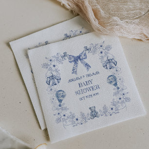 Toile Dusty blue Retro Bear toys Baby Shower Napkin