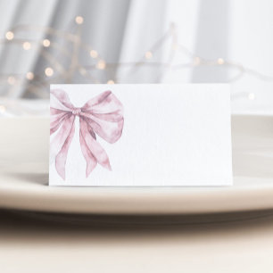 Toile Dusty pink French Bow bridal shower Place Card
