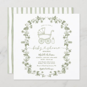 Toile Floral Baby Shower Sage Green Baby Shower Invitation