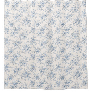 Toile Floral Bouquet Blue Cream Vintage Botanical Shower Curtain