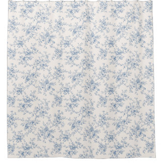 Toile Floral Bouquet Blue Cream Vintage Botanical Shower Curtain