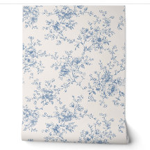 Toile Floral Bouquet Blue Cream Vintage Botanical