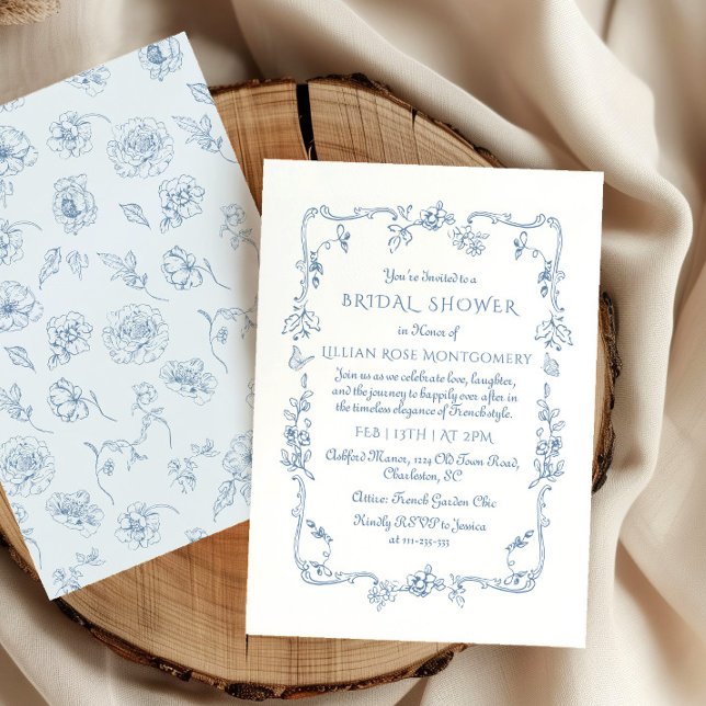 Toile Floral Chinoiserie Bridal Shower Invitation (Creator Uploaded)