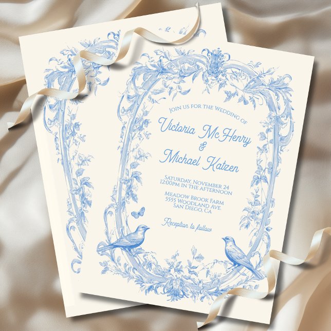 Toile Floral love birds Wedding Invitation (Creator Uploaded)