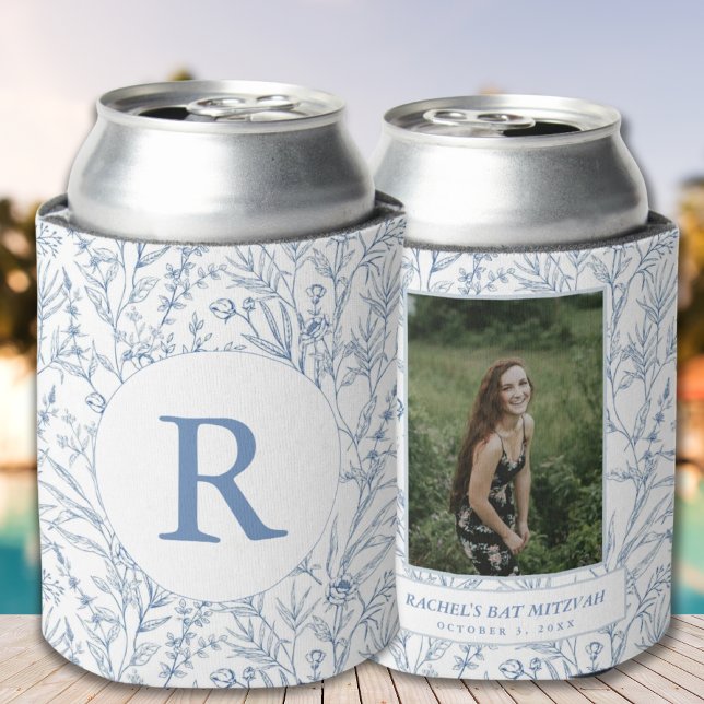 Toile Floral Monogram Dainty Blue French Theme Can Cooler (Toile Floral Monogram Dainty Blue French Theme Can Cooler
)