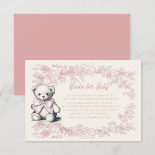 Toile Floral Pink Teddy Bear Books for Baby Invitation
