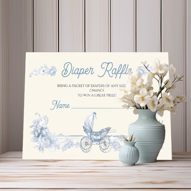 Toile Floral Teddy Bear Diaper Raffle Invitation (Creator Uploaded)