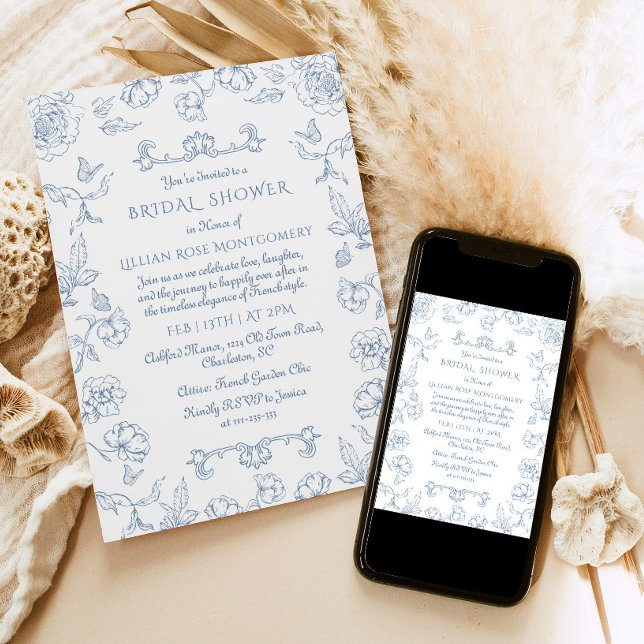 Toile Floral Whimsical garden Bridal shower Invitation (Creator Uploaded)