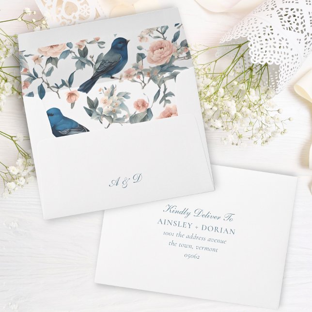 Toile French Blue Floral Chinoiserie Address RSVP Envelope (Creator Uploaded)