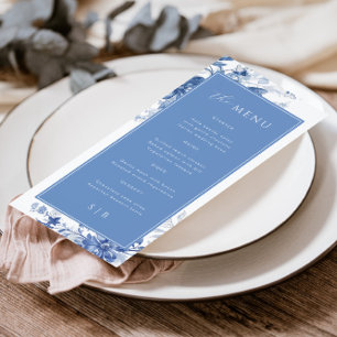 Toile French Blue Floral Wedding Menu