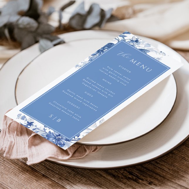 Toile French Blue Floral Wedding Menu (Creator Uploaded)