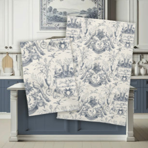 Toile French Blue Vintage Peacock Rooster n Rabbit Tea Towel