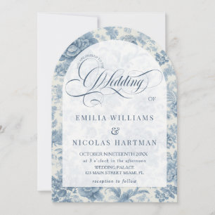 Toile French Floral Wedding All In One Invitation