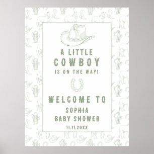Toile Green Cowboy Welcome baby shower Poster