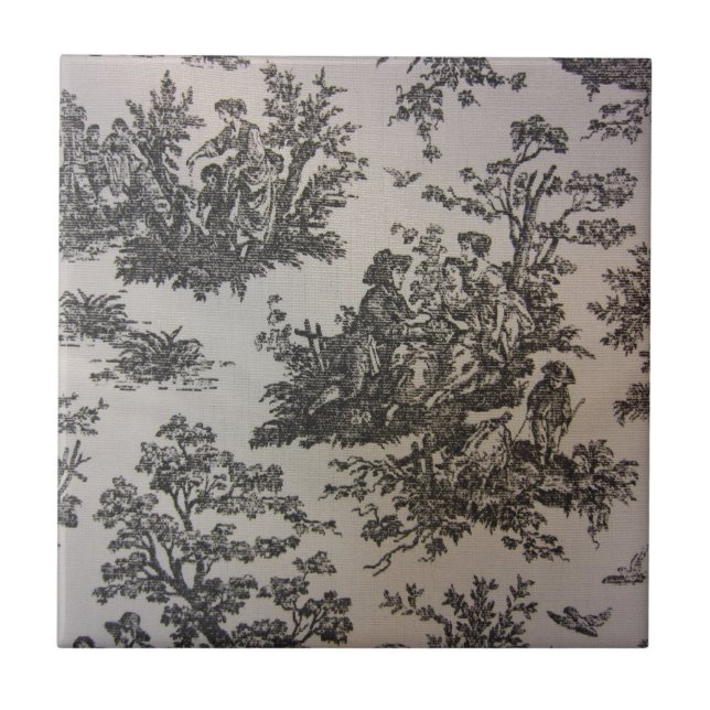Toile in Black & White Ceramic Tile (Front)