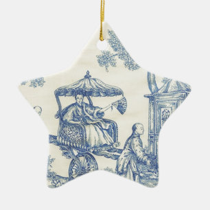 Toile in Blue & White Ceramic Tree Decoration