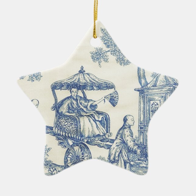 Toile in Blue & White Ceramic Tree Decoration (Front)