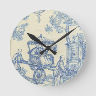 Toile in Blue & White Round Clock