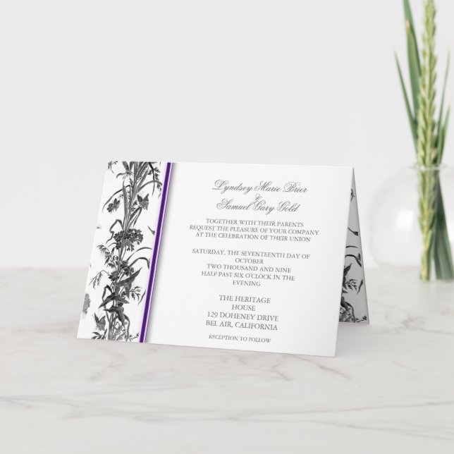 Toile invitation, purple background invitation (Front)