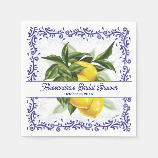 Toile Lemons Bridal Shower Napkins (Front)