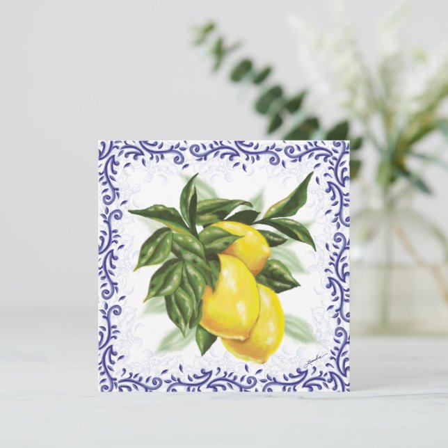 Toile Lemons Flat Blank Greeting Card (Standing Front)