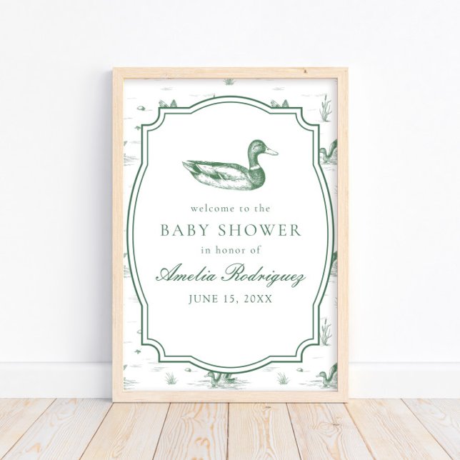 Toile Mallard Duck Gender Neutral Baby Shower Poster (Creator Uploaded)