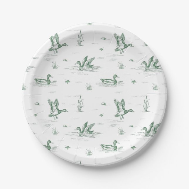 Toile Mallard Duck Gender Neutral Paper Plate (Front)