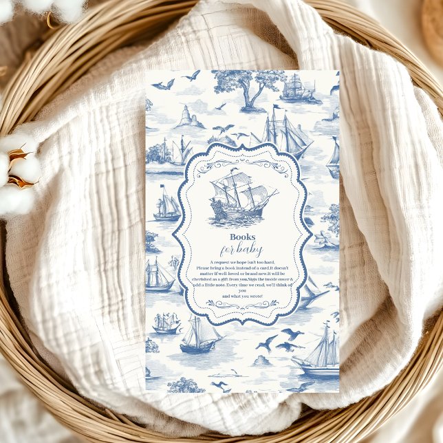 Toile Nautical Baby Shower Books for Baby Enclosure Card (Creator Uploaded)