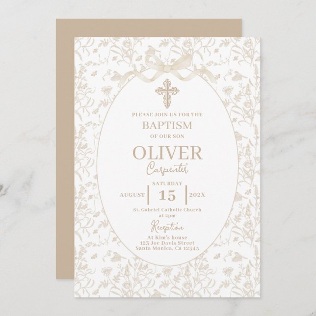 Toile Neutral Baptism Invitation (Front/Back)