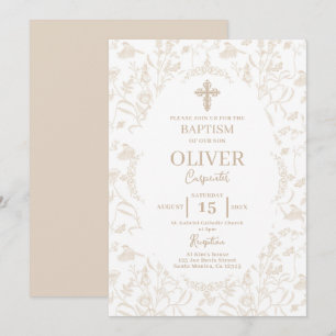 Toile Neutral Baptism Invitation